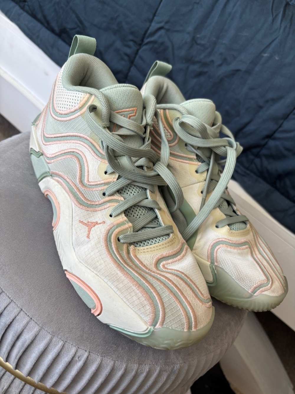 Jordan  Sneakers in Sage Green and Peach Accent